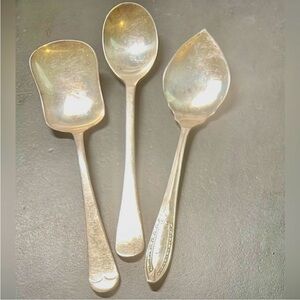 Set of 3 Vintage Mini Serving Relish Tray Spoons 🥄 Silver-Plated ~5” see pics